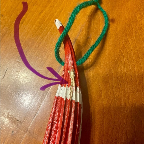 HAND PAINTED homemade Dried Okra Santa Ornament approx.9" - old fashioned charm! - Picture 5 of 6